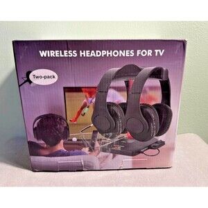 Dual Wireless Headphones TV Watching w/ RF Transmitter, Bluetooth Over-On Ear